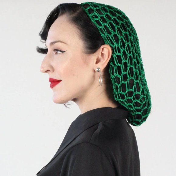 Deep Green pinup hair net snood pinup rockabilly - Picture 1 of 5